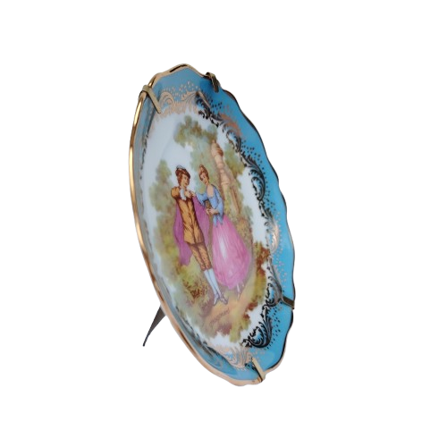 Vintage Limoges France Courting Couple Blue Porcelain Plate