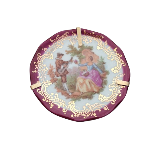 Limoges France Courting Couple Red Miniature Porcelain Plate