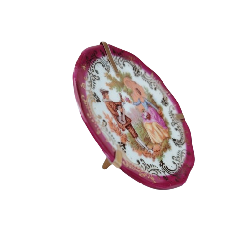 Limoges France Courting Couple Red Miniature Porcelain Plate