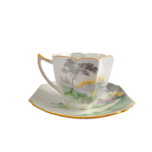 Shelley Fine Bone China Green Queen Anne Duo