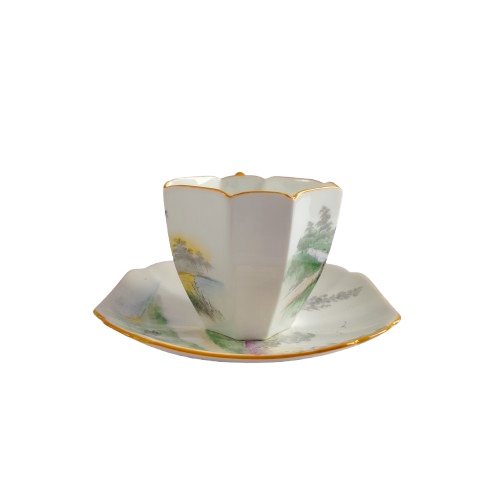 Shelley Fine Bone China Green Queen Anne Duo
