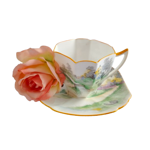 Shelley Fine Bone China Green Queen Anne Duo
