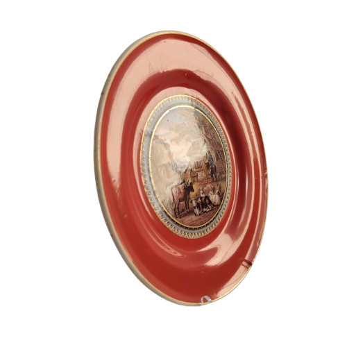 Early Prattware Plate The Red Bull Inn with cattle and sheep