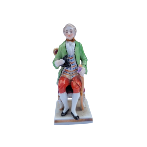 Antique Capodimonte Miniature Seated Gent Figurine Crown N Marked Italy