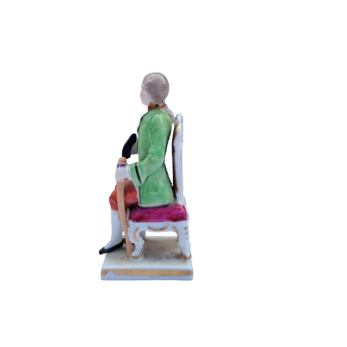 Antique Capodimonte Miniature Seated Gent Figurine Crown N Marked Italy