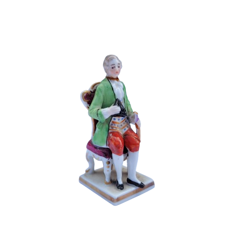 Antique Capodimonte Miniature Seated Gent Figurine Crown N Marked Italy