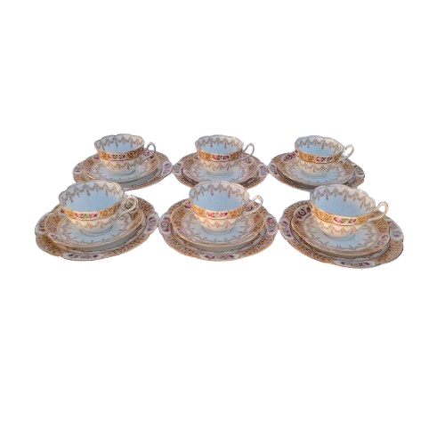Antique Fine Bone China Set of 6 Trio's