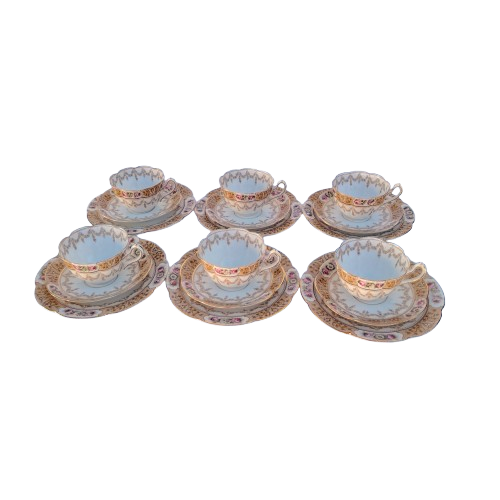 Antique Fine Bone China Set of 6 Trio's