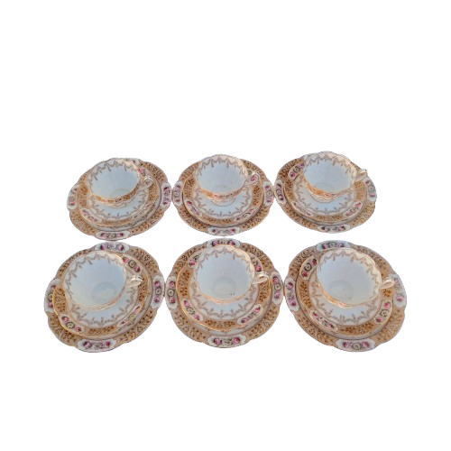 Antique Fine Bone China Set of 6 Trio's