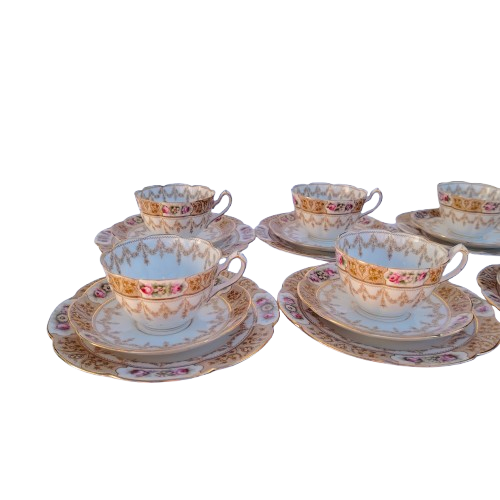 Antique Fine Bone China Set of 6 Trio's