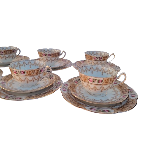 Antique Fine Bone China Set of 6 Trio's