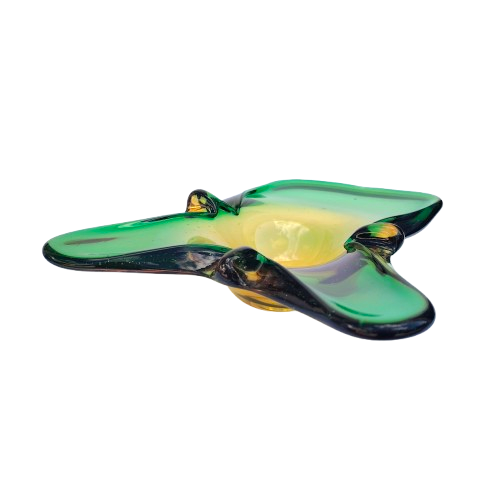 Murano Glass Bowl Catchall Green and Yellow Italy 1960's