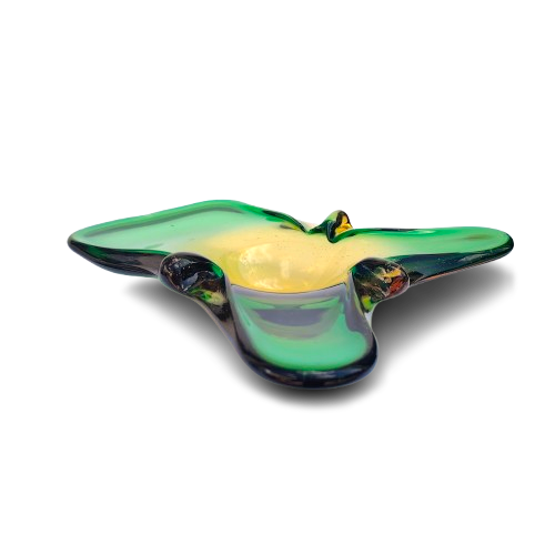 Murano Glass Bowl Catchall Green and Yellow Italy 1960's