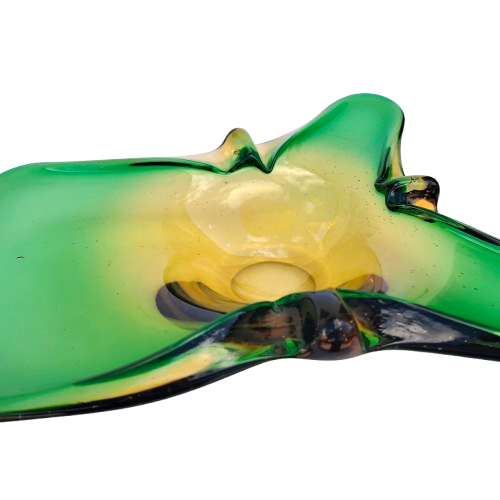 Murano Glass Bowl Catchall Green and Yellow Italy 1960's