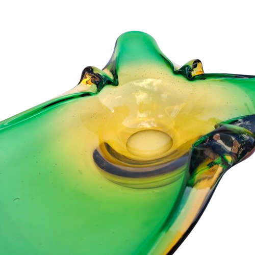 Murano Glass Bowl Catchall Green and Yellow Italy 1960's