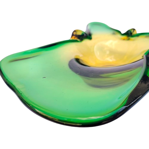Murano Glass Bowl Catchall Green and Yellow Italy 1960's