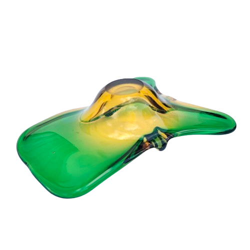 Murano Glass Bowl Catchall Green and Yellow Italy 1960's