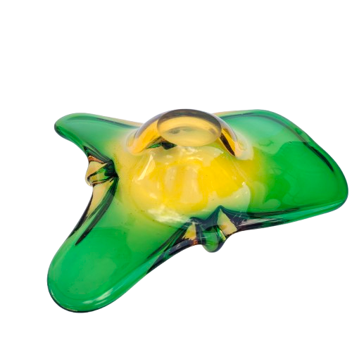 Murano Glass Bowl Catchall Green and Yellow Italy 1960's