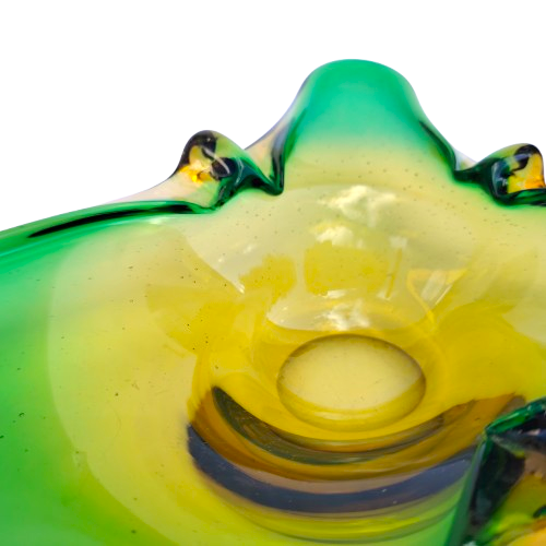 Murano Glass Bowl Catchall Green and Yellow Italy 1960's