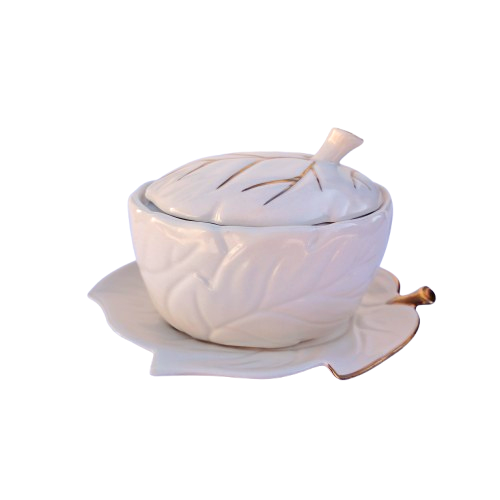 Carlton Ware white Oak leaf lidded sugar bowl with under plate