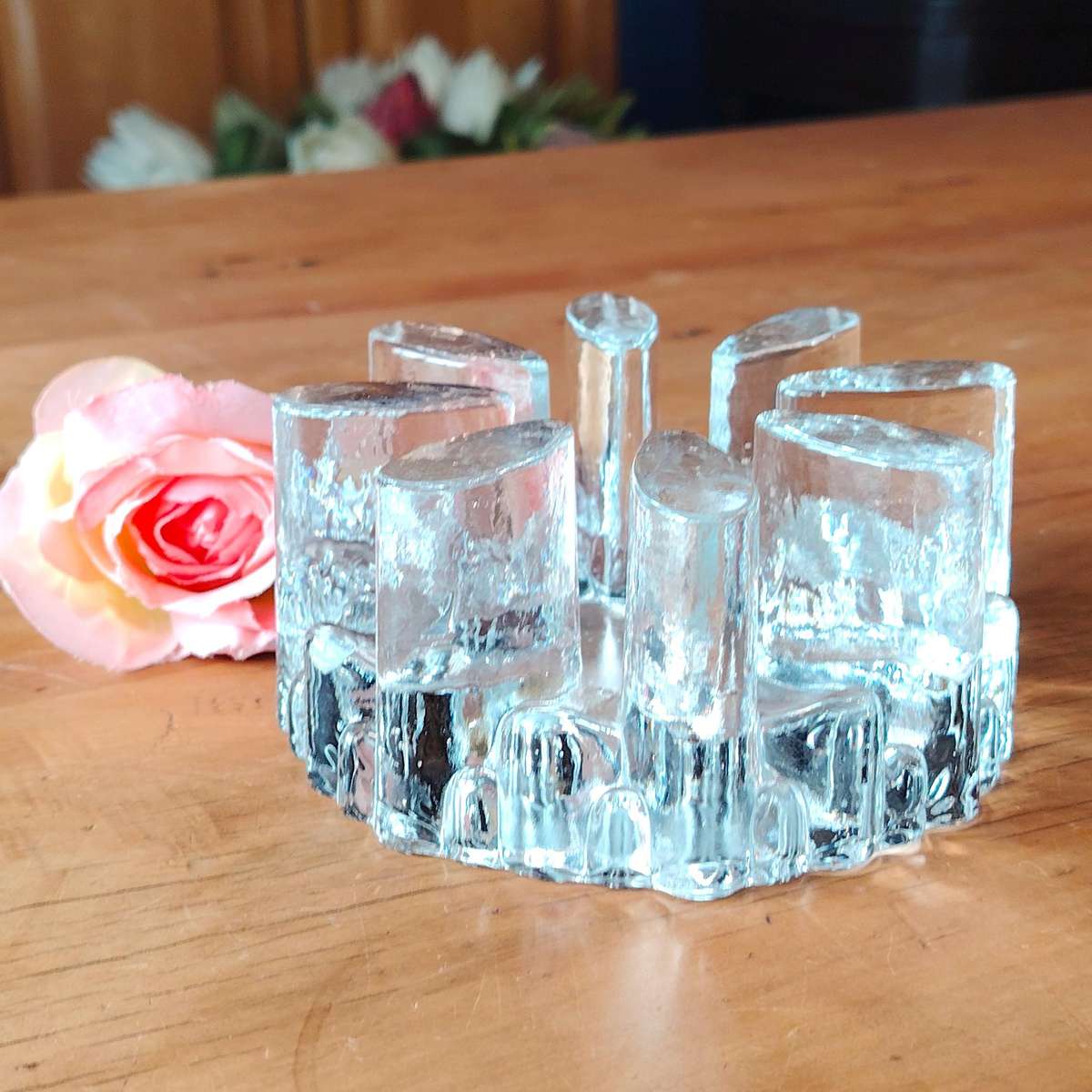 Vitria Ice Glass Plate T-Pot Trivet warmer with candle