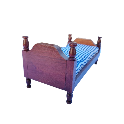 Original vintage wooden doll furniture bed with mattress