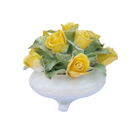 Capri Porcelain Italy Yellow Rose large Bouquet in Footed Bowl