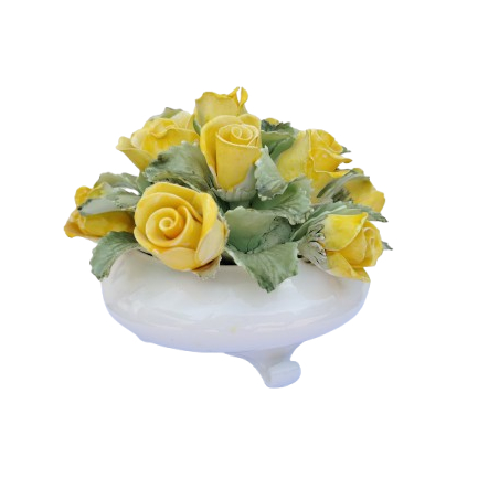 Capri Porcelain Italy Yellow Rose large Bouquet in Footed Bowl