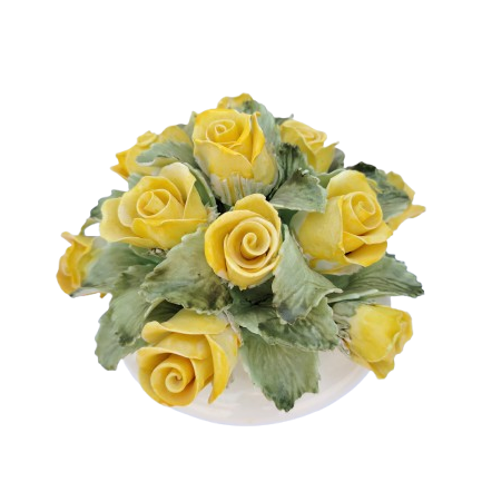 Capri Porcelain Italy Yellow Rose large Bouquet in Footed Bowl