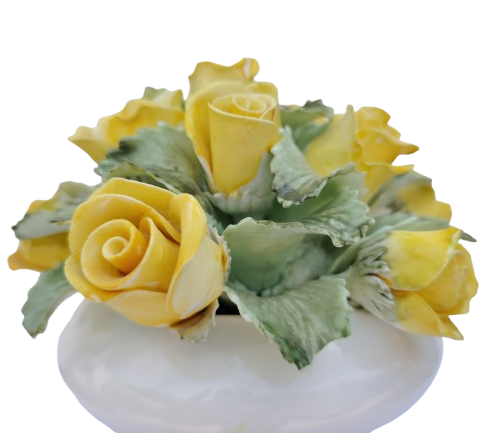 Capri Porcelain Italy Yellow Rose large Bouquet in Footed Bowl