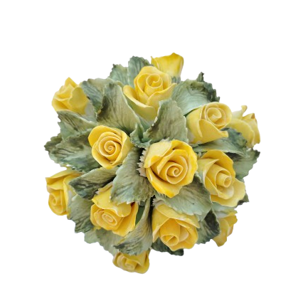 Capri Porcelain Italy Yellow Rose large Bouquet in Footed Bowl