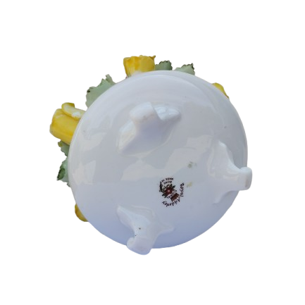 Capri Porcelain Italy Yellow Rose large Bouquet in Footed Bowl