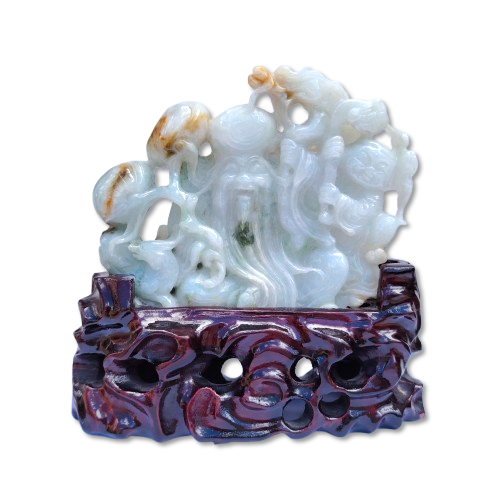 Chinese God of Longevity (Shou Xing) hand-carved jade figure