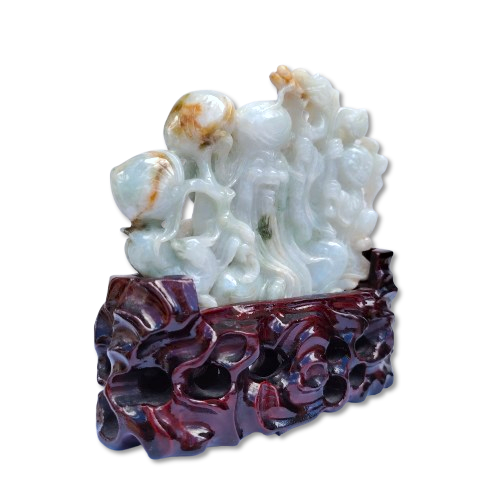 Chinese God of Longevity (Shou Xing) hand-carved jade figure