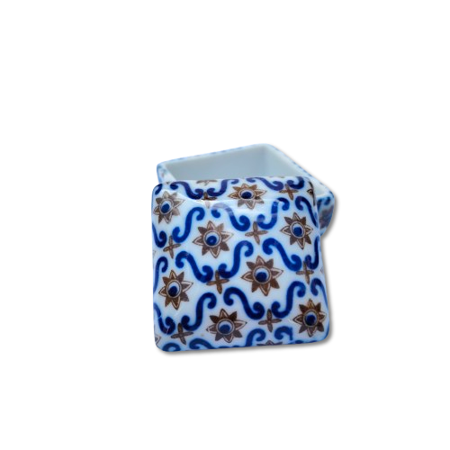 Small Blue & White Square Ceramic Trinket Box with Lid