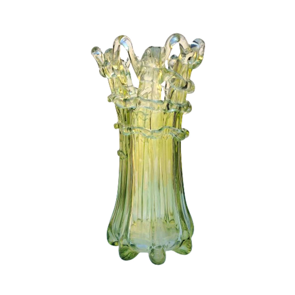Bohemian Czech hand Blown Open Weave Art Glass Vase