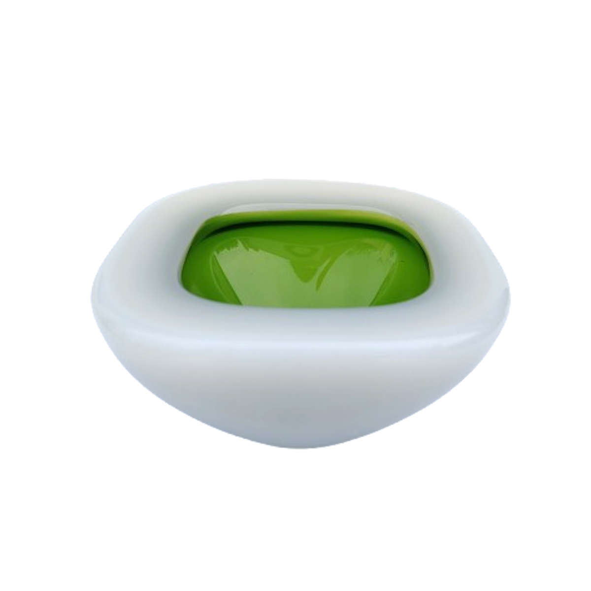 Murano Incamiciato art glass Milk White with bright Green