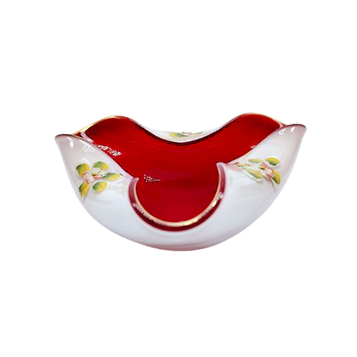Nasco Venetian Triangle Shape Cased White over Red Bowl