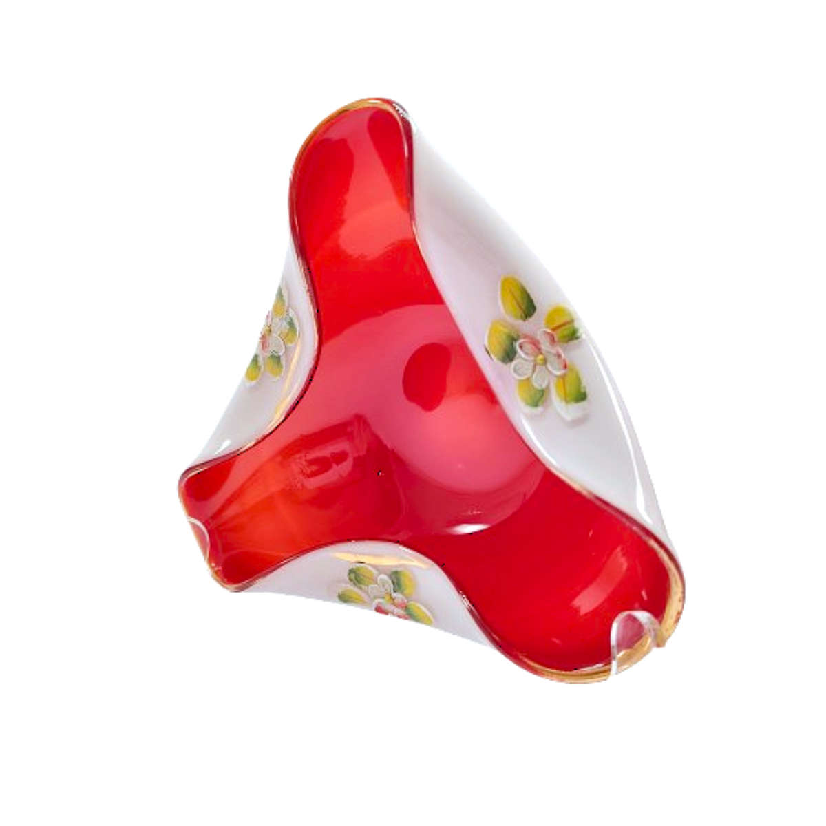 Nasco Venetian Triangle Shape Cased White over Red Bowl