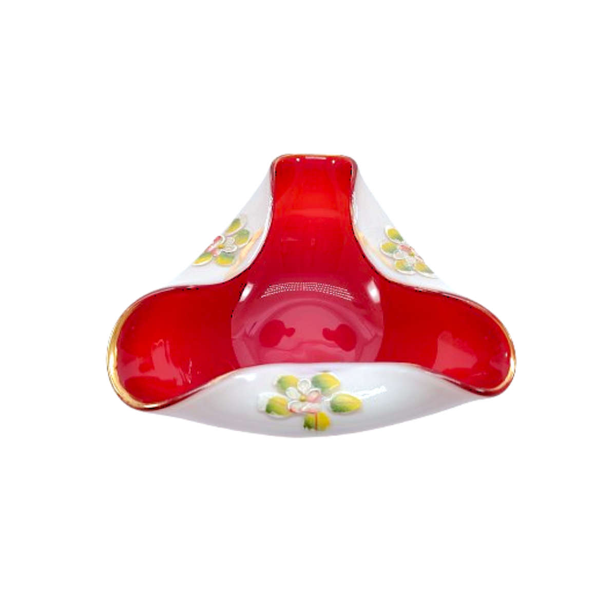 Nasco Venetian Triangle Shape Cased White over Red Bowl