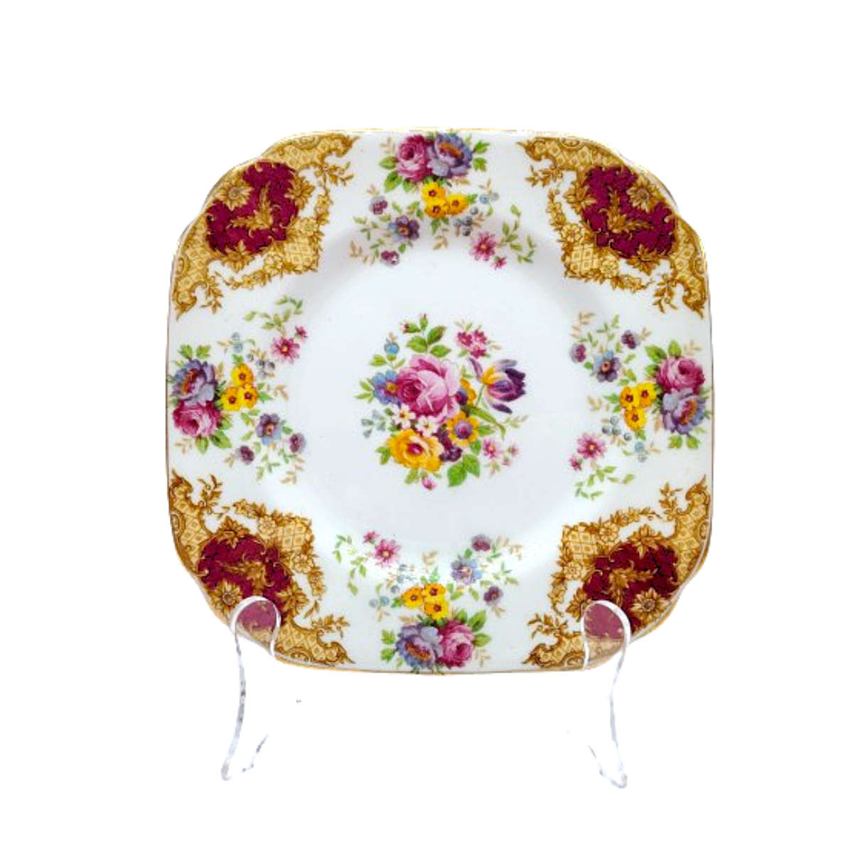 Tuscan Burgundy `Provence` Teacup Trio Set - High Tea at Home