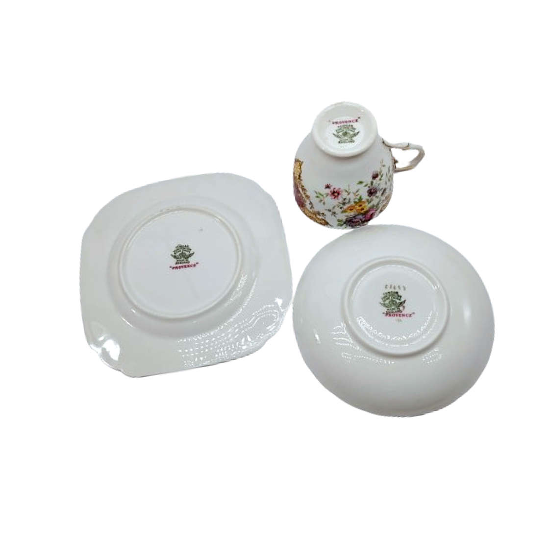 Tuscan Burgundy `Provence` Teacup Trio Set - High Tea at Home