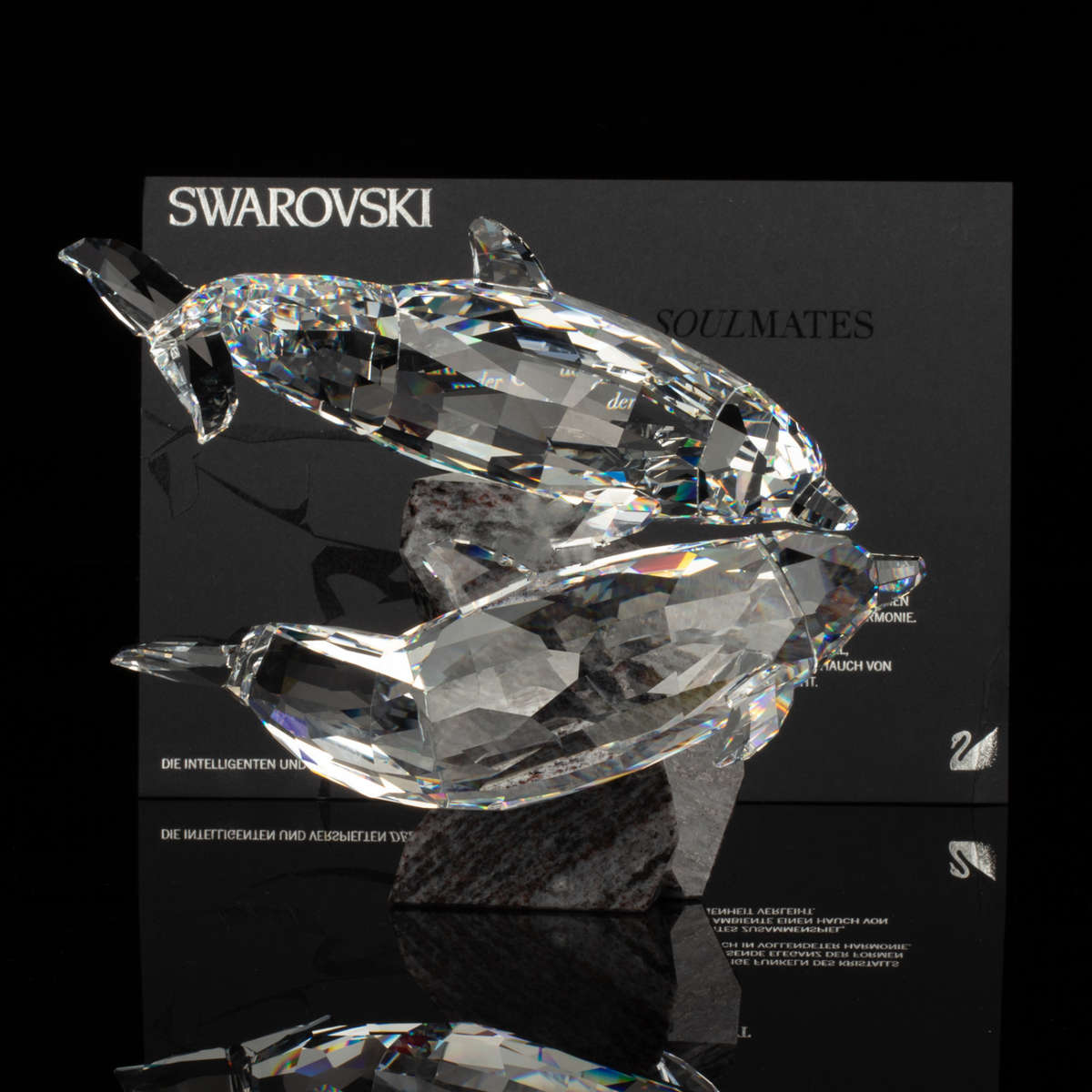 Swarovski Crystal Large and Heavy Soulmates, Stunning Dolphins on Granite