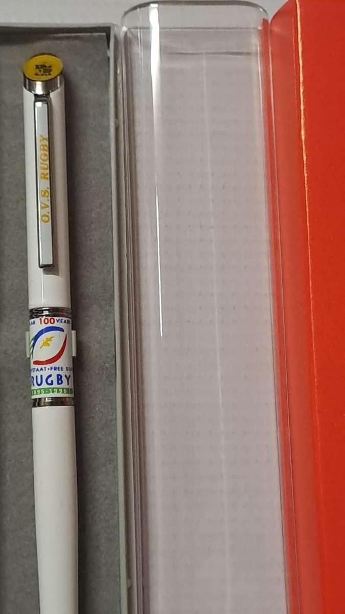 South African Pens 1 x Collectable O.V.S. Rugby 100 years. Pen. No Ink. + display box (metal/white)