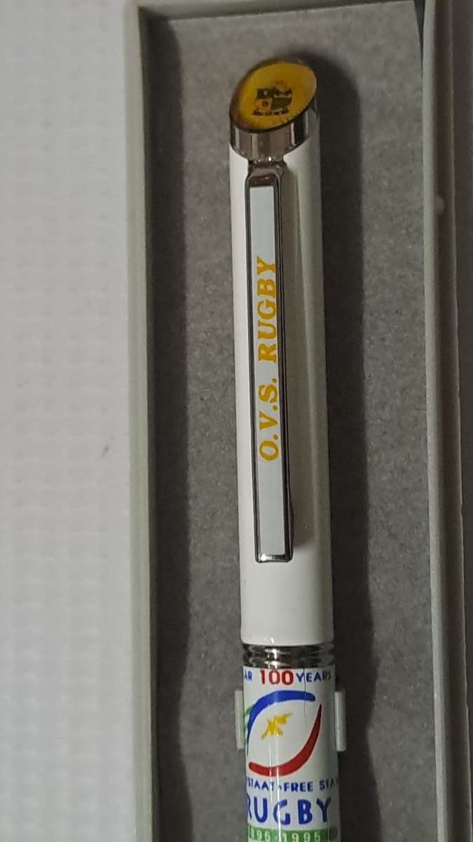 South African Pens 1 x Collectable O.V.S. Rugby 100 years. Pen. No Ink. + display box (metal/white)