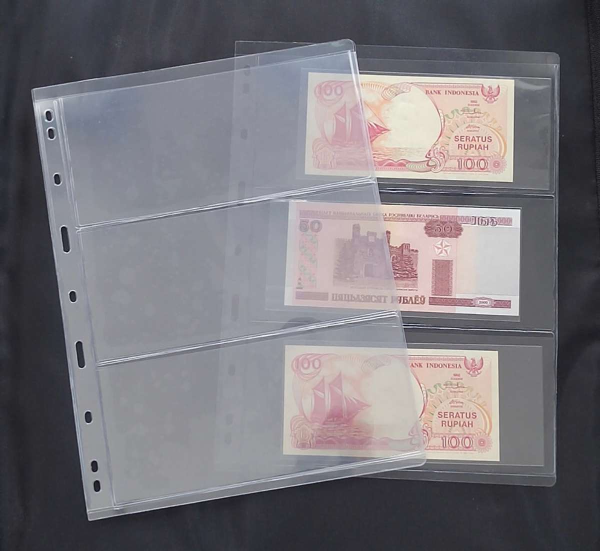 10pcs A4 Nine Holes, BANKNOTE Album PAGE, 3 POCKET. Hard!!!