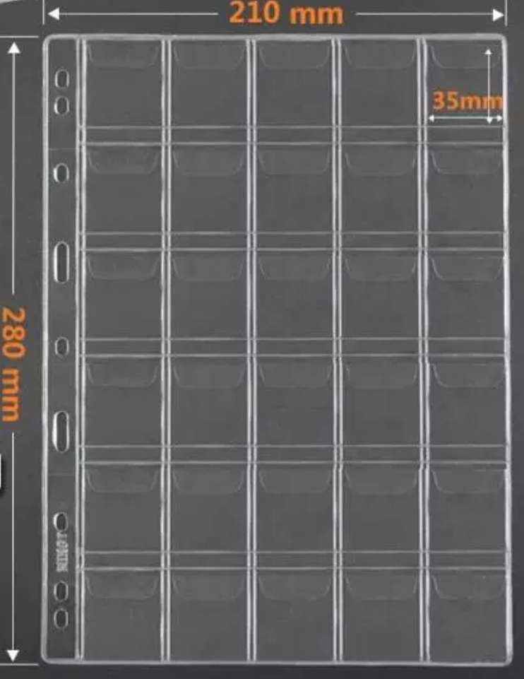 10Pcs A4 Nine Holes, Coin Album Page. 30 Pocket.