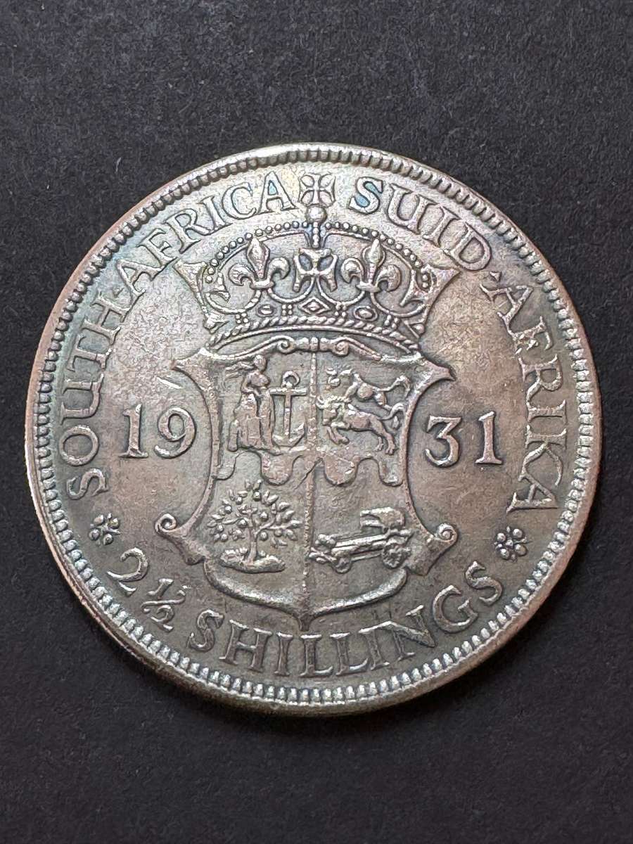 1931 South African Union Half Crown, Silver Plated Brass. Replica!!!