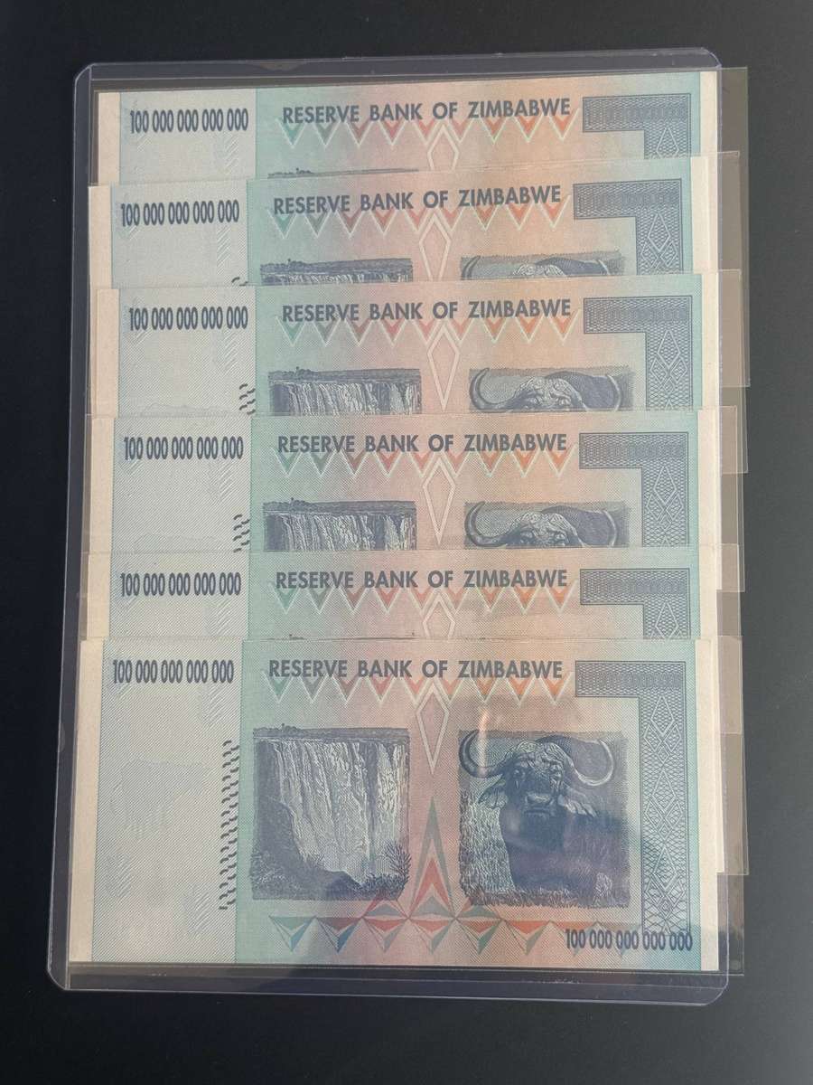 6pcs Zimbabwe 100 Trillion Dollar Banknote, AA0807765 To AA0807770