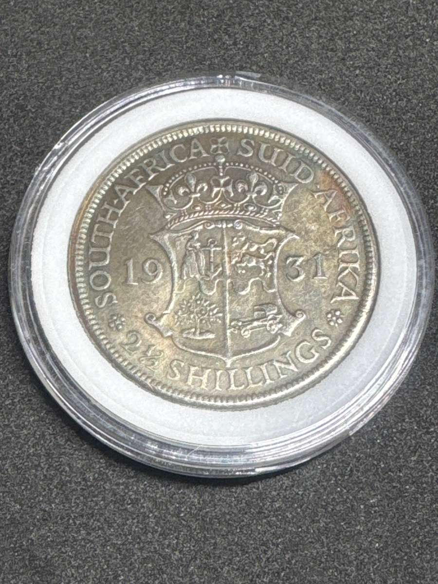 1931 South African Union Halfcrown, Silver Plated Brass Replica